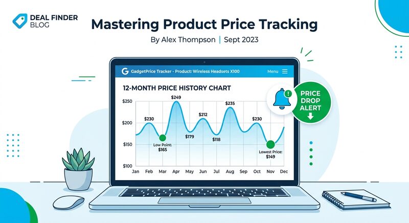 Price tracker dashboard showing price history chart with alerts